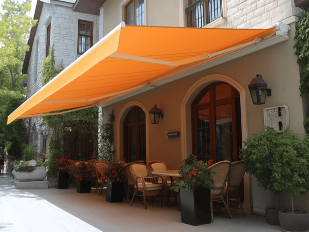 oranje overkapping scherenarmmarkisen